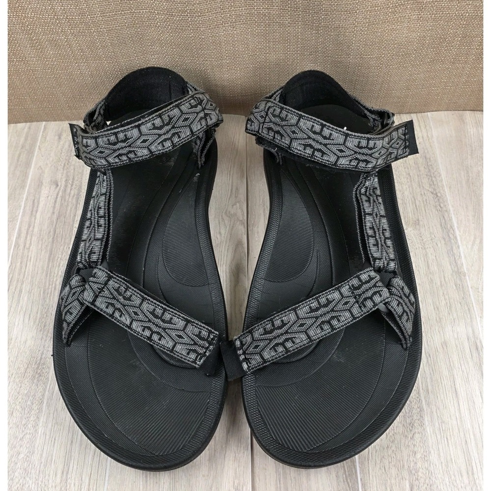 Teva Hurricane XLT2 Black Gray Geometric Pattern Hook & Loop Sandals Men's Sz 10